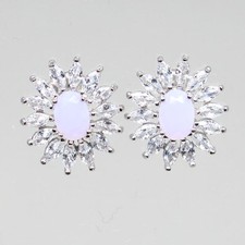 SPLENDID MILKY PINK FLOWER 925 STERLING SILVER STUD EARRINGS