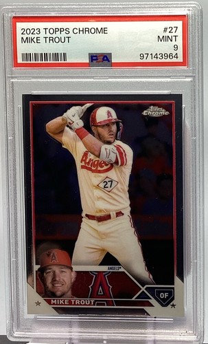 Mike Trout PSA 9 - 2023 Topps Chrome #27 "5x War Leader" - Angels