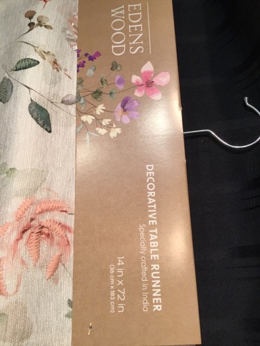 EDENS WOOD Hummingbird Floral Table Runner 14 x 72 accent beaded/sequins. - Picture 3 of 6