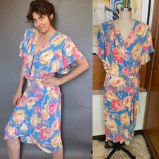 VTG 80's floral Tea Party Rayon Dress Sz 6 8 M MARIEL pastel pink