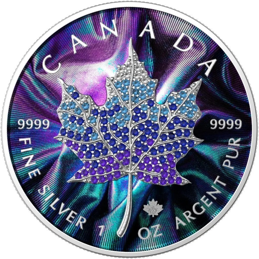 ☆ 【】シルバーコイン メイプルリーフ スワロフスキークリスタル Maple Leaf with Raindrop CANADA 20 Dollars  約31.1ｇ 銀貨 ☆