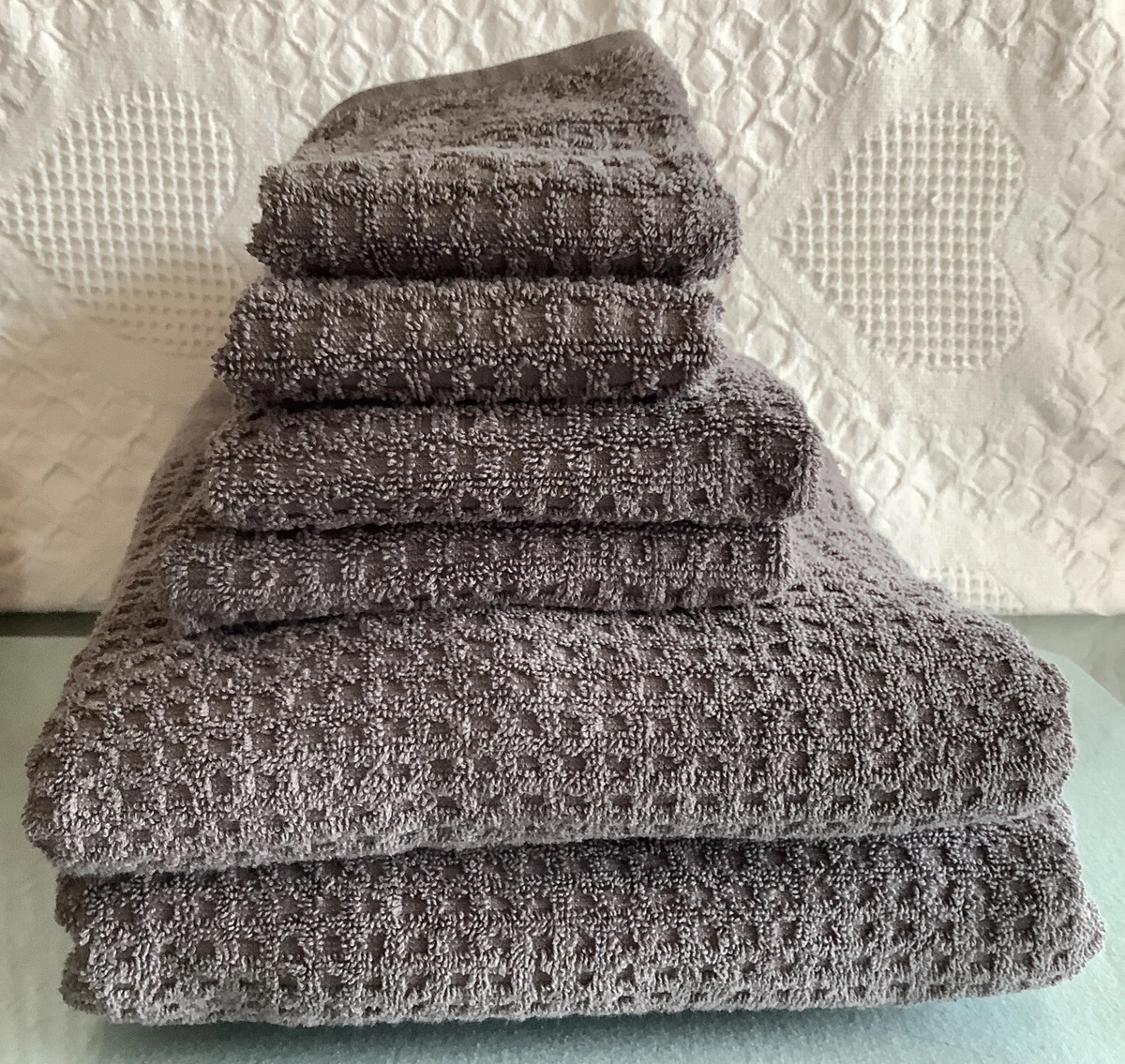 Madison Park 6 Piece Spa Waffle Cotton Towels Set Gray Grey eBay