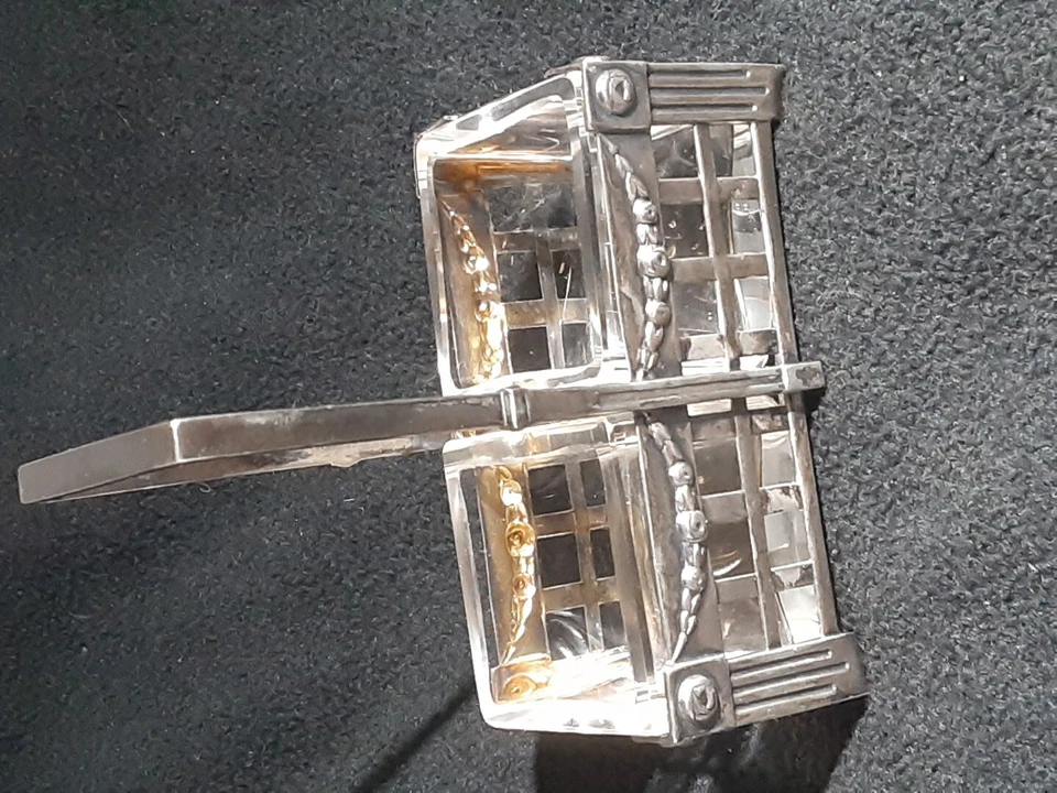 ANTIGUO 800 PLATA SAL PIMIENTA BODEGA HESSENBERG INSERTOS DE VIDRIO VINTAGE ORIGINAL Foto 3 de 4