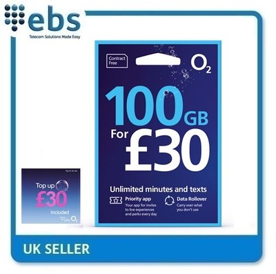 O2 100gb Pay As You Go Sim Card Including 30 Top Up Ebay