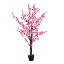 Image of Artificial Cherry Peach Blossom Tree Fake Silk Flowers Potted Plant Home Decor