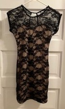LADIES "LITTLE BLACK DRESS" CHERYL CREATIONS SHEER LACE SZ S