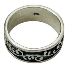 SZ 8 VTG Sterling Silver Ring 3/8  Wide Tribal 925 Marked