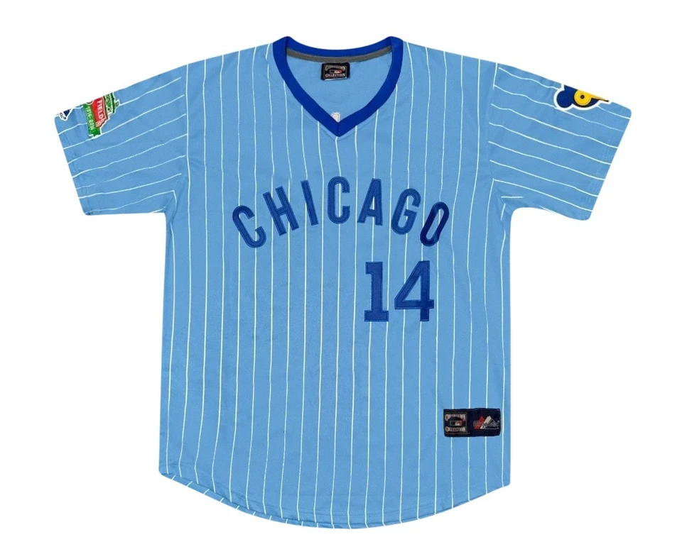 Camiseta Ernie Banks Chicago Cubs 1970 Wrigley 100th Cooperstown Hombre’s Grande Foto 2 de 3