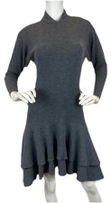 Vintage Sally Lou Fit Flare Ruffled Dress French Terry Dropped Waist Gray Sz 8