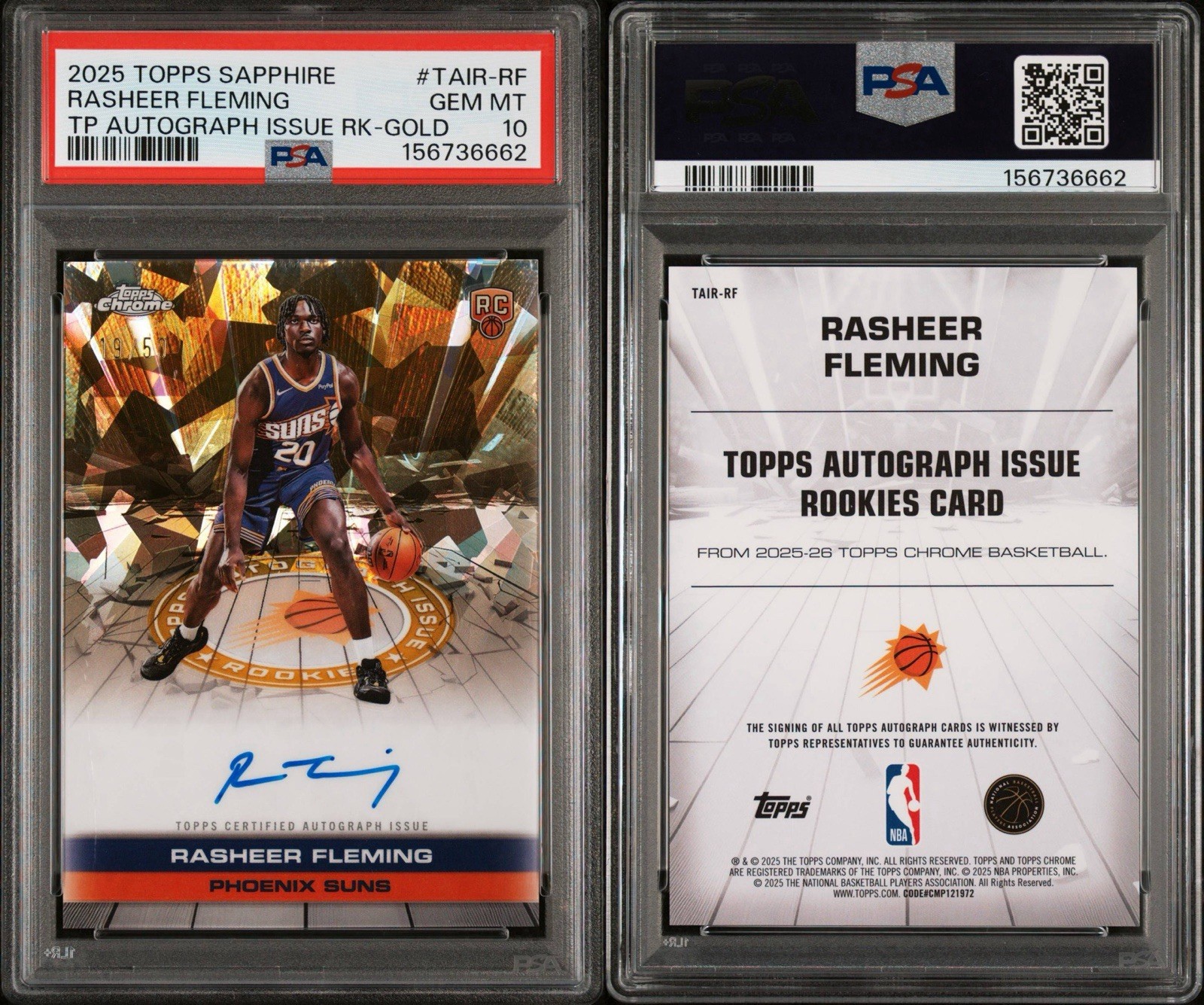 2025 Rasheer Fleming Topps Chrome Gold Auto /50 Refractor Rookie PSA 10 POP 3 view 3