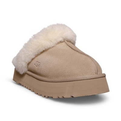 UGG DISQUETTE SAND SUEDE SHEARLING COMFORT WOMEN'S SLIPPERS SIZE
