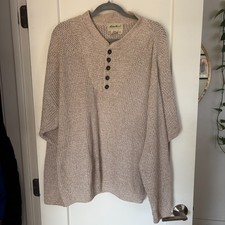 Vintage Eddie Bauer Sweater Men's Large Tan Henley Chunky Knit Outdoor Fall 90s
