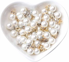 50Pcs Gold & Silver Pearl Beads with Rhinestones for DIY Jewelry Making