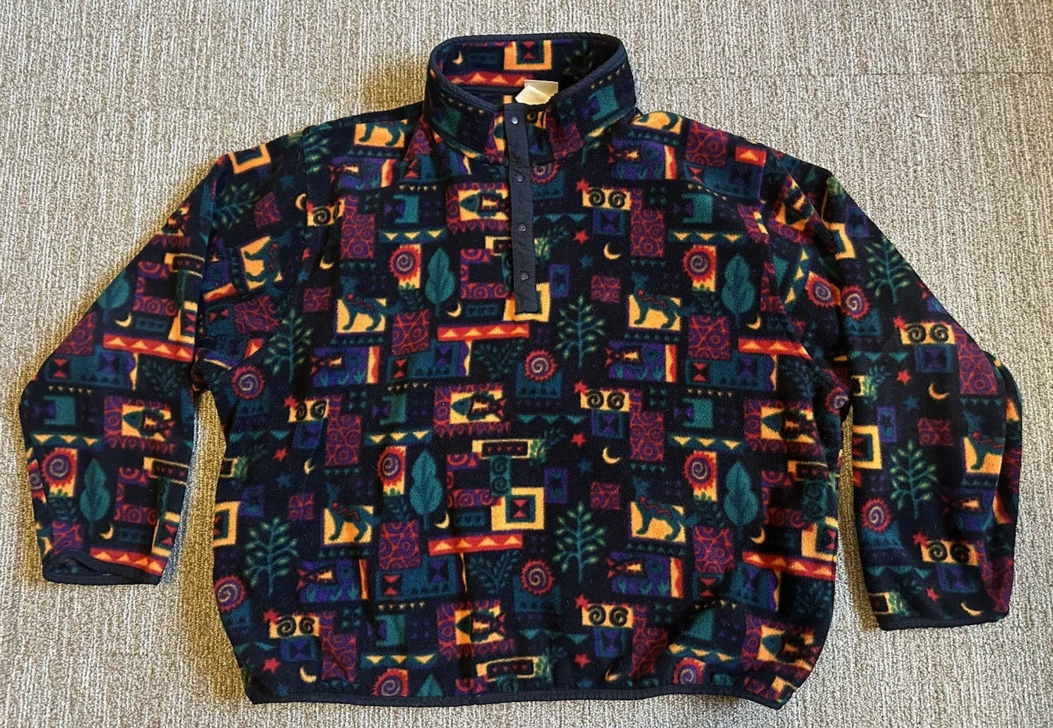 Vintage 90s LL Bean Snap T Fleece Jacket Aztec Navajo Print Pullover READ
Opens in a new window or t