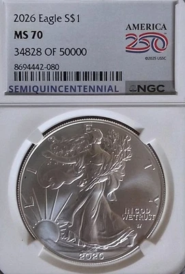 2026 MS 70 NGC Anniversary Eagle Semiquincentennial America 250 Logo Rare - Image 1 of 4