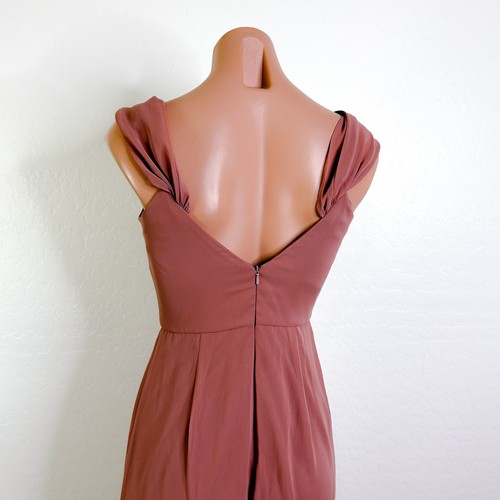 After Six 1517 Lux Chiffon Off Shoulder Maxi Bridesmaid Dress Sienna Peach 0 NWT - Picture 7 of 12