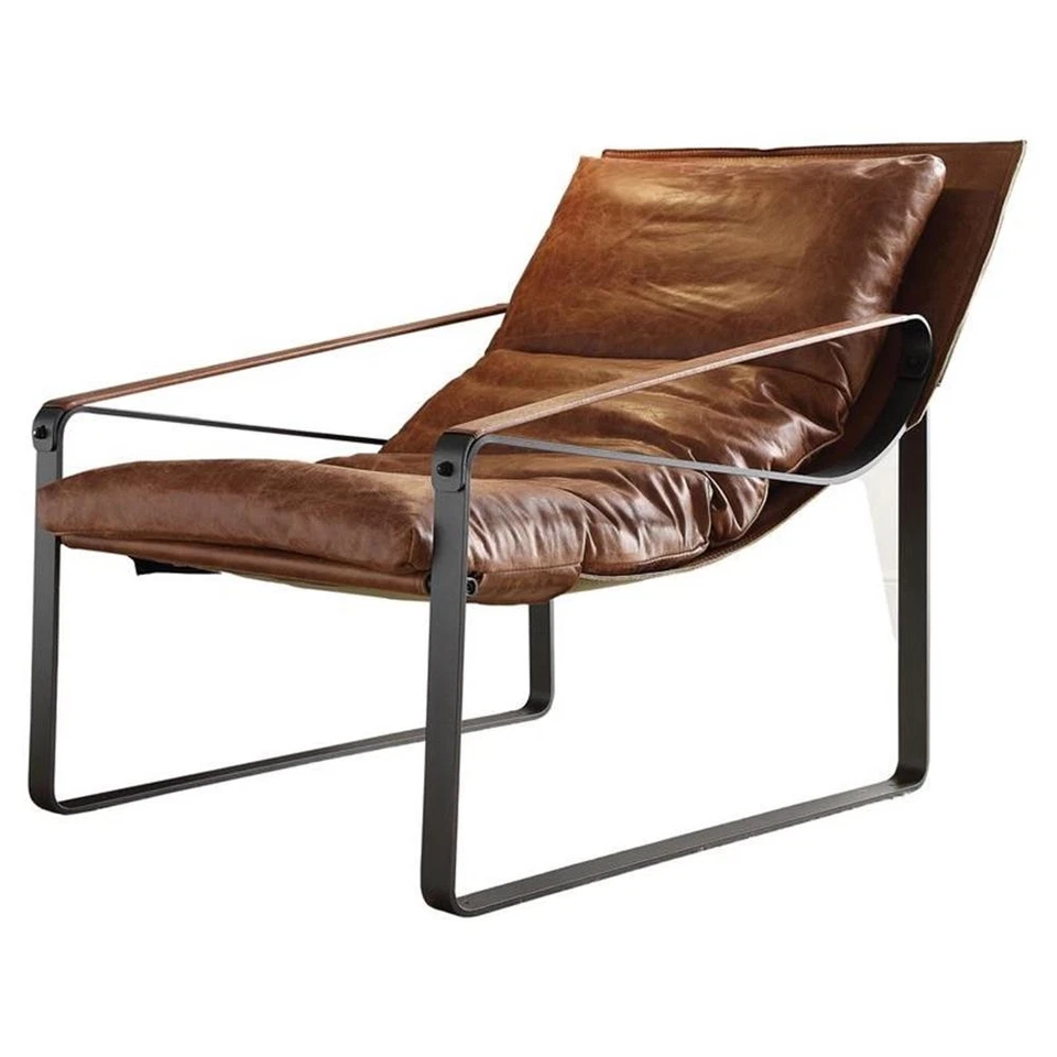 Silla acento tapicería de cuero de grano superior ACME Quoba en cacao Foto 3 de 4