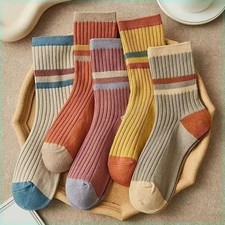 5 Pairs Women Striped Mid Tube Socks Cozy Soft Winter Casual Harajuku Style