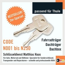 Ersatzschlüssel Schlüssel passend Thule Dachbox Fahrradträger 2 Stück N001-N250