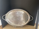 Antique EPC Silverplate Serving Tray Oval Ornate Floral Engraved Large Handled — photo 1