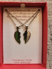 2pcs BFF Best Friends Heart Pendant Stainless Steel Necklace Set