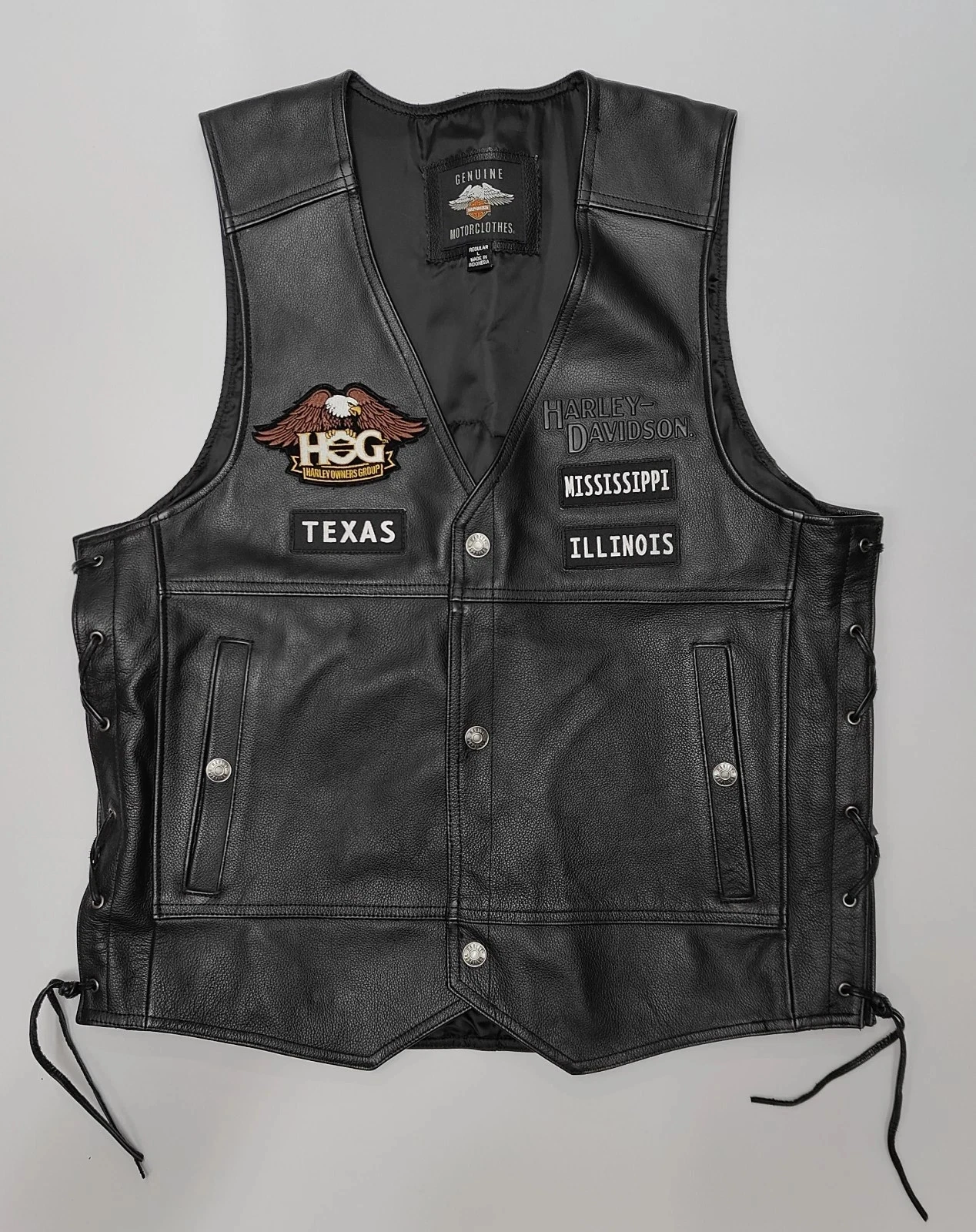 Men’s Black Biker Leather Vest – Eagle Patch Motorcycle Style Waistcoat