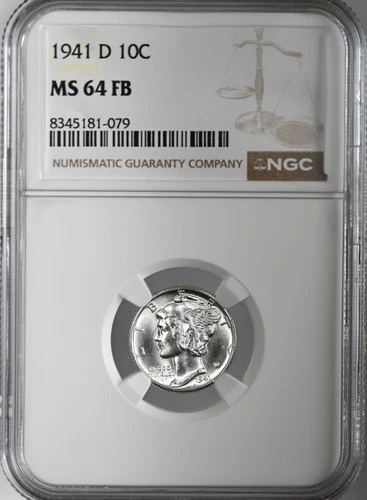 1941-D  10C  MERCURY SILVER DIME  "FULL BANDS"  NGC MS64 FB #8345181-079