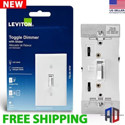 NEW Leviton Toggle Dimmer with Slider 3-Way 1-Pole White 600W TSL06-1KW