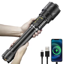 Rechargeable Flashlight 10,000 High Lumens, XHP360 LED Wick Super Bright Tact...