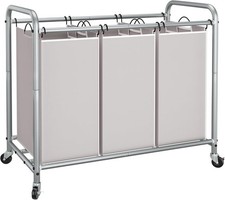 3 Section Laundry Sorter, 35.6 Gal 135 L Laundry Hamper Cart with Heavy Duty R