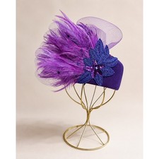 Purple Feather Fascinator Cocktail Hat Sequin Flower Accent Formal Occasion Hat