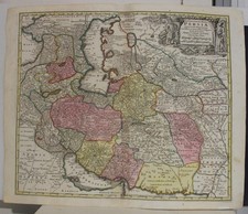 IRAN PERSIAN KINGDOM CASPIAN SEA 1750 LOTTER UNUSUAL ANTIQUE COPPER ENGRAVED MAP