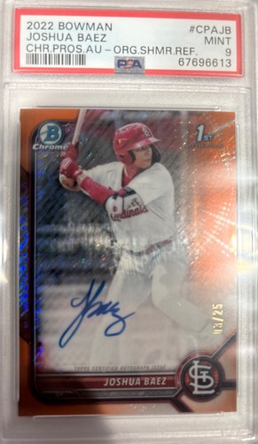 2022 Bowman Chrome Prospect Joshua Baez Orange Shimmer Ref Auto /25 PSA 9