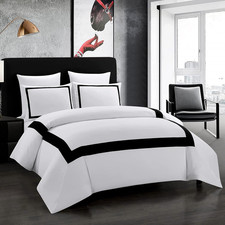 Hotel Duvet Cover Set Queen Size 3Pcs Black Line Pattern Bedding Collection Ultr