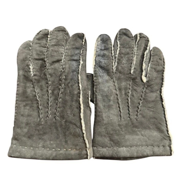 Vintage Amcrest Made in Italy Shearling Leather Gloves Charcoal Sherpa Lined