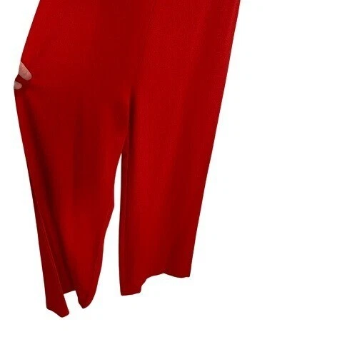 Mono WAYF Rojo Sin Mangas Pierna Ancha Cuello en V Cremallera Espalda Elegante Conjunto de Noche XS Foto 3 de 4