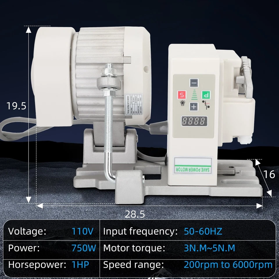 Servomotor para máquina de coser industrial AC110V 750W 1HP velocidad 200 rpm a 6000 RPM Foto 3 de 4
