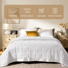King Size Ivory Bed Blanket Satin Trim Lightweight Down Alternative All Season