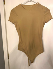 Abercrombie  Fitch Women's Beige Solid One-Piece Bodysuit Short Sleeve S