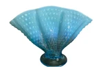 FENTON BLUE OPALESCENT HOBNAIL FAN VASE AMERICAN MADE GLASS ART  11” TALL