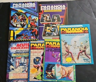Paranoia Rollenspiel Konvolut - Lot Regelbuch Bildschirm Szenarien West End Spiele