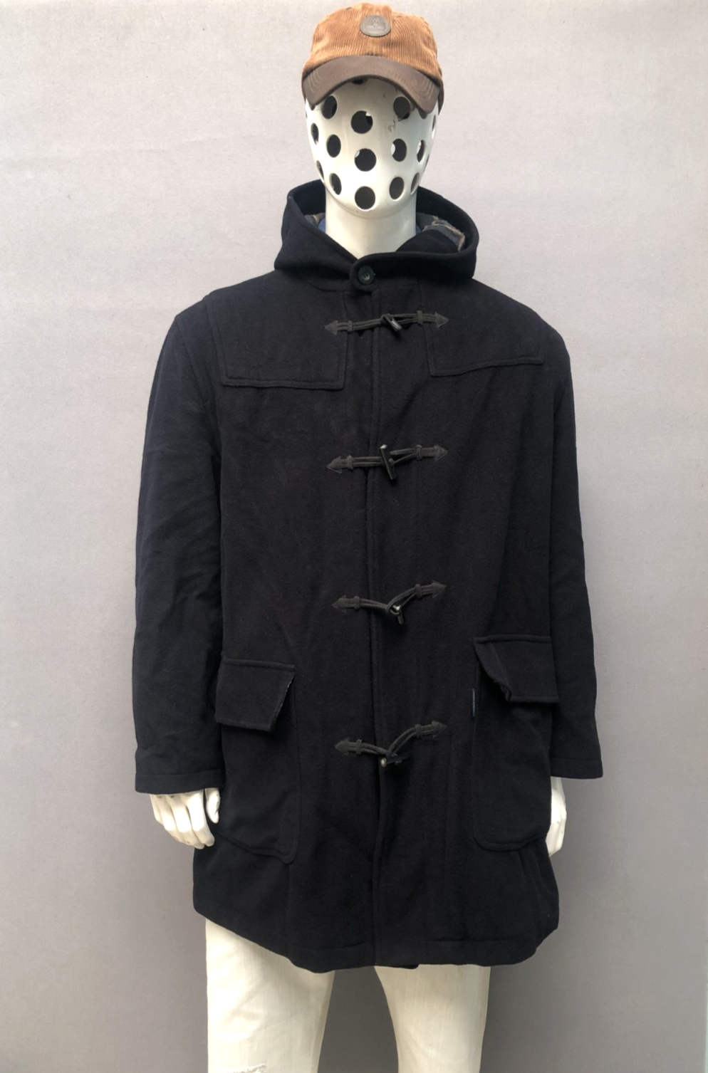 VTG Burberry Thomas Wool Cashmere Duffle Coat Men’s XL Dark Blue Toggle Hooded