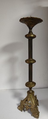 Antiker Messing Kerzenständer - Hoher Gothic Revival Messingguss...