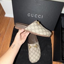 Gucci Princetown GG Canvas Horsebit Mule Slippers Beige/Brown Women  s 7