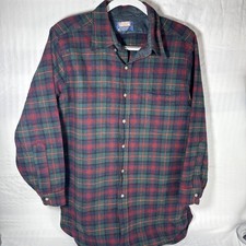 Vintage Pendleton Flannel MADE IN USA Red Button Up Shirt Plaid Wool MENS L 1H