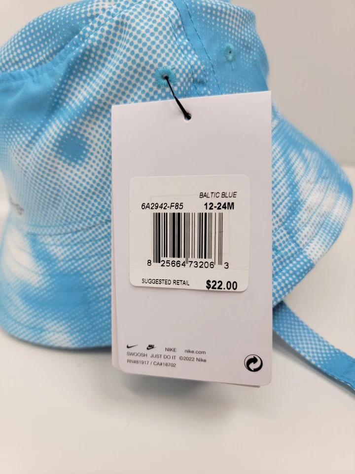 NUEVO CON ETIQUETAS Nike Infantil Azul Báltico Cubo Sombrero para el Sol UPF 40+ Swoosh ~ 12-24 Meses  Foto 4 de 4