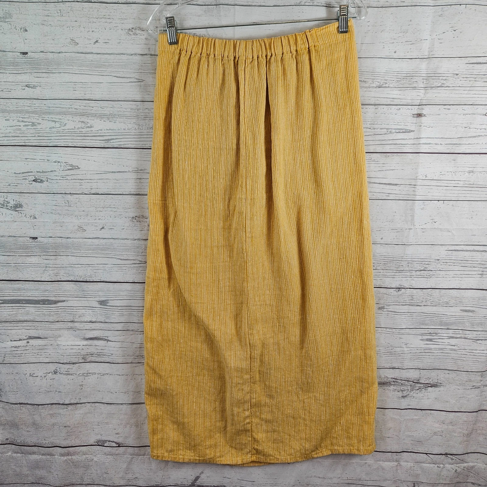 Flax Womens Skirt Sz Petite Yellow Pull On Linen Pocket Side Slit