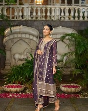 Latest Designer Chinon Silk Purple Salwar Kameez With Dupatta For Reception
