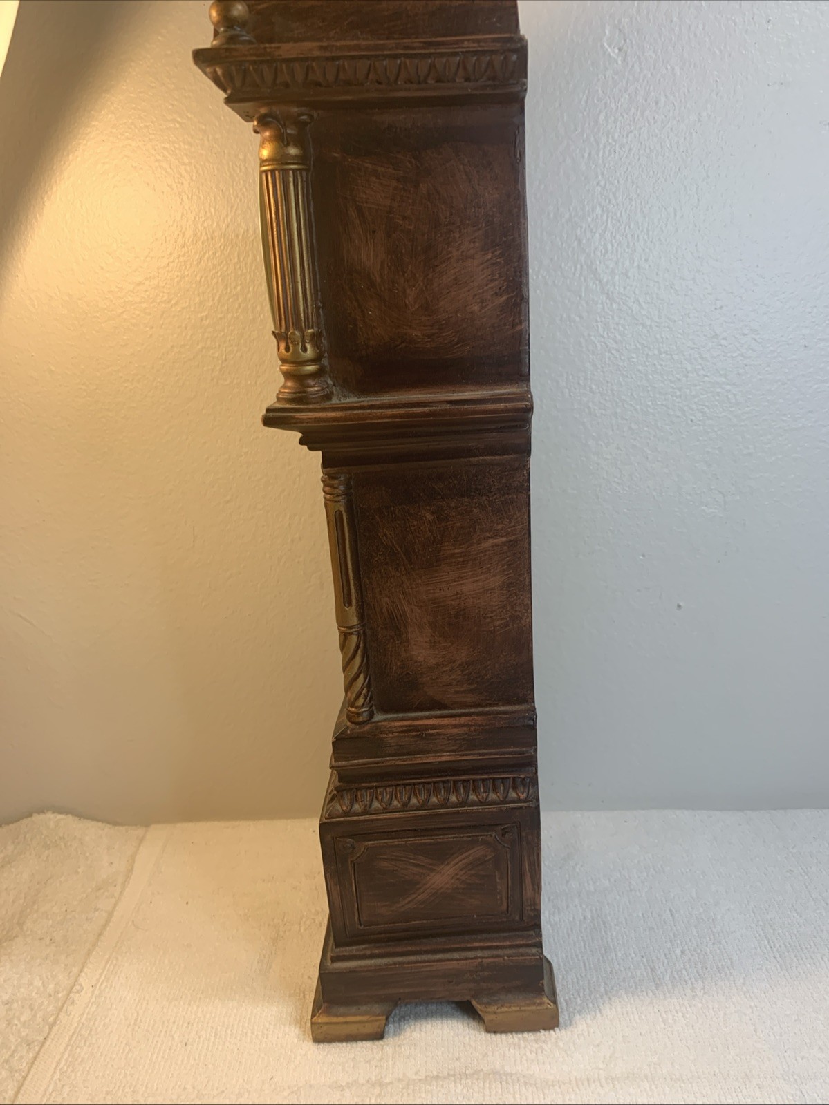 Quartz Cherry Wood Gold & Brown 1980s Grandfather Mantle or Table Clock 17.5”