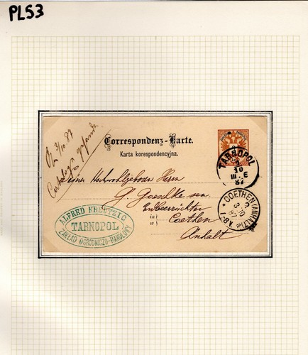 POLAND/UKRAINE Card *TARNOPOL* Austria Empire Postal Stationery 1887 Saxony PL53 - Picture 3 of 6